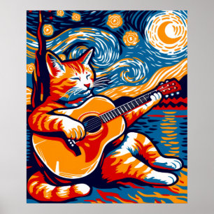 Cat Playing Guitar Outdoors Poster