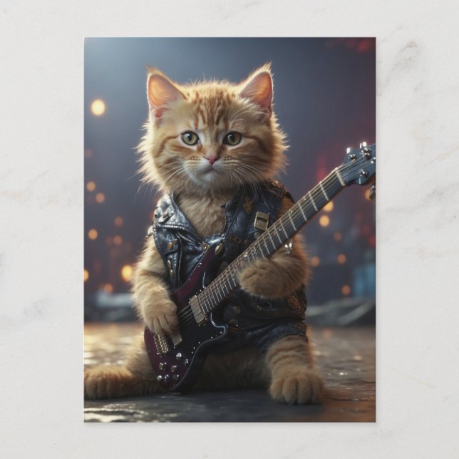 CAT PLAYING GUITAR POSTCARD (Front)