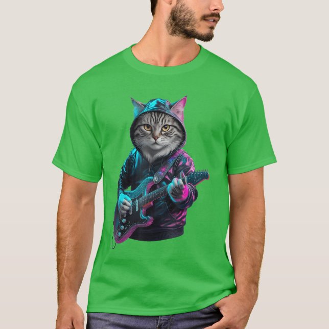 Cat Playing Guitar Rock and Roll Rock Star for Men T-Shirt (Front)