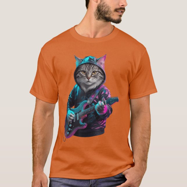 Cat Playing Guitar Rock and Roll Rock Star for Men T-Shirt (Front)