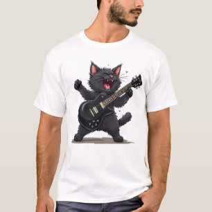 Cat Playing Guitar Rock and Roll Rock Star Funny T-Shirt