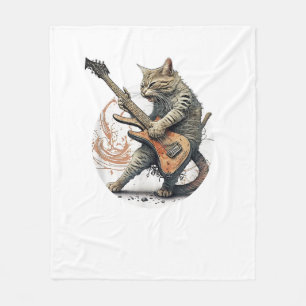 Cat Playing Guitar Rock Cat Heavy Metal Cat Mus Fleece Blanket
