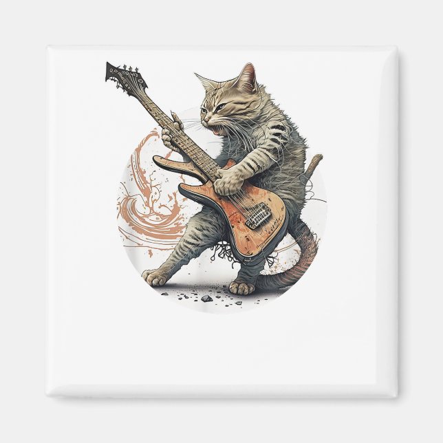 Cat Playing Guitar  Rock Cat  Heavy Metal Cat  Mus Magnet (Front)