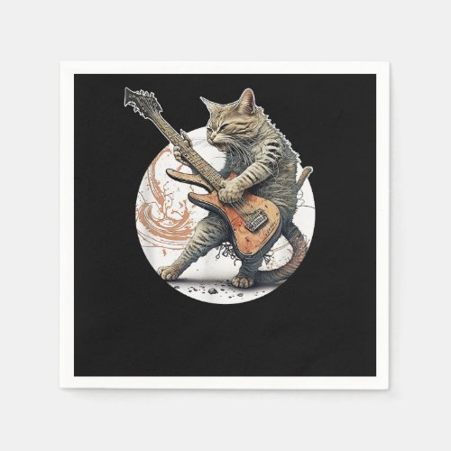 Cat Playing Guitar  Rock Cat  Heavy Metal Cat  Mus Napkins