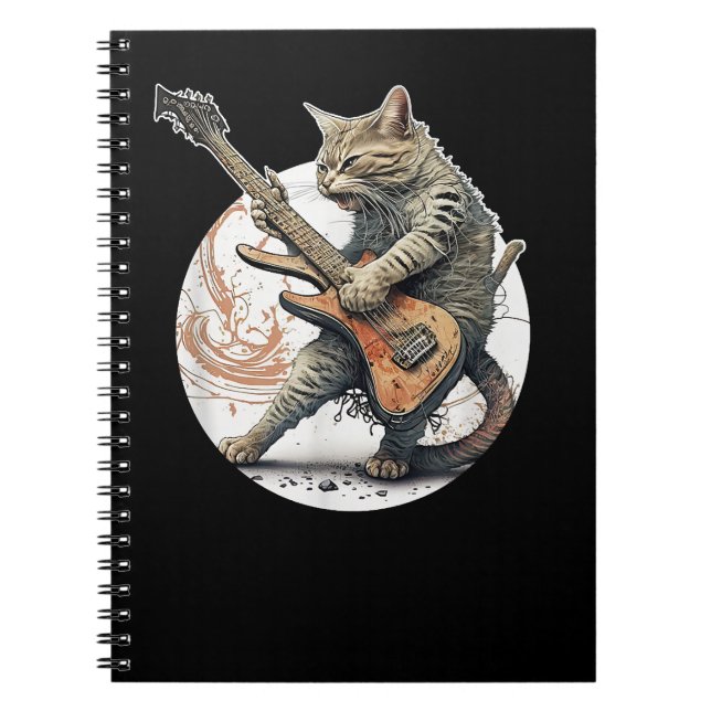 Cat Playing Guitar  Rock Cat  Heavy Metal Cat  Mus Notebook (Front)