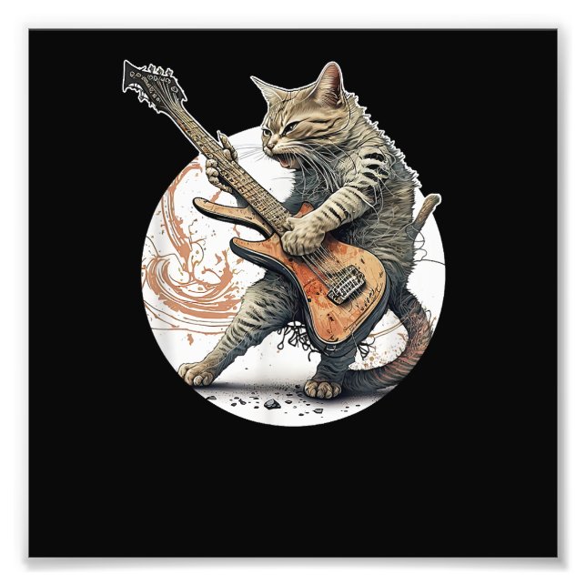 Cat Playing Guitar  Rock Cat  Heavy Metal Cat  Mus Photo Print (Front)