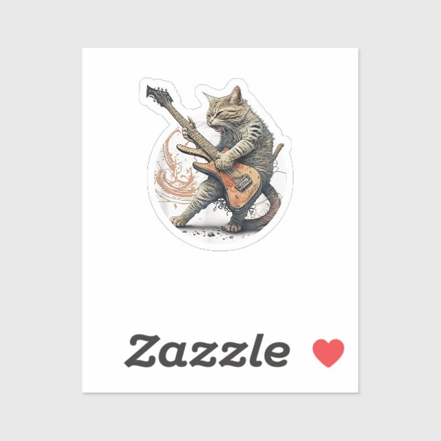Cat Playing Guitar  Rock Cat  Heavy Metal Cat  Mus Sticker (Sheet)