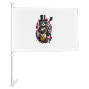 Cat Playing Guitar Rock & Roll 80s 90s Rock Band C Car Flag
