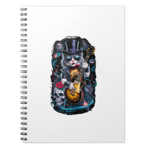 Cat Playing Guitar Rock & Roll 80s 90s Rock Band C Notebook
