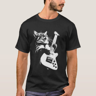 Cat Playing Guitar Rock Star Rock and Roll design T-Shirt