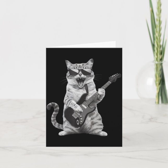Cat Playing Guitar Rock Star Rock And Roll Men Wom Card (Front)
