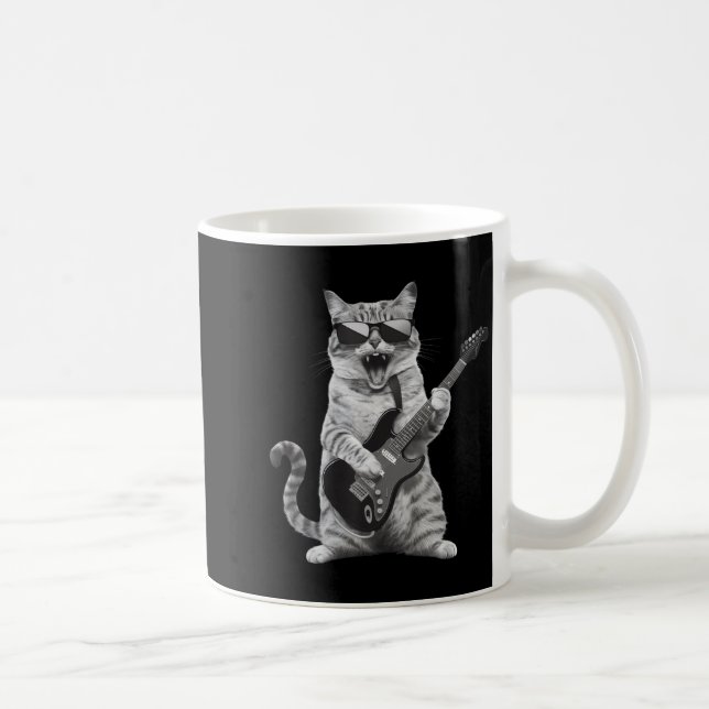 Cat Playing Guitar Rock Star Rock And Roll Men Wom Coffee Mug (Right)