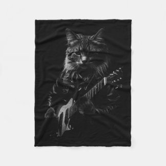 Cat Playing Guitar Rock Star Rock And Roll Men Wom Fleece Blanket