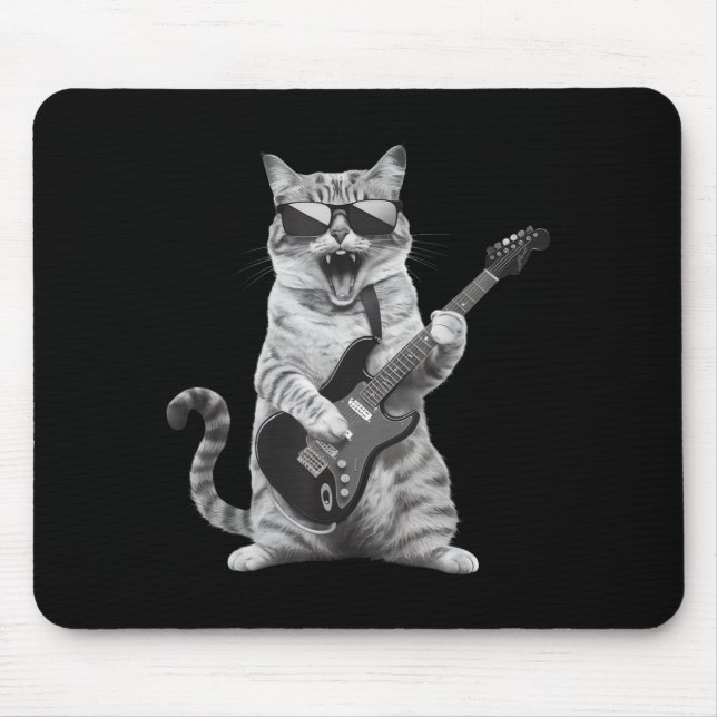 Cat Playing Guitar Rock Star Rock And Roll Men Wom Mouse Pad (Front)