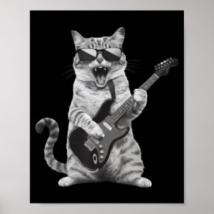 Cat Playing Guitar Rock Star Rock And Roll Men Wom Poster