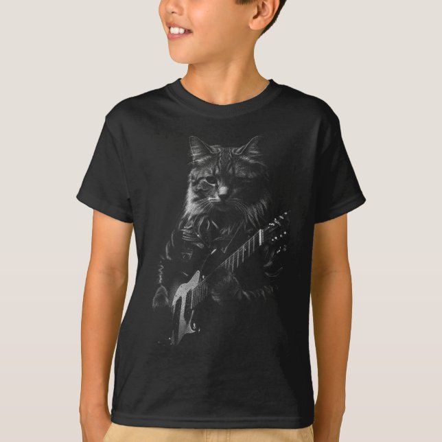 Cat Playing Guitar Rock Star Rock And Roll Men Wom T-Shirt (Front)