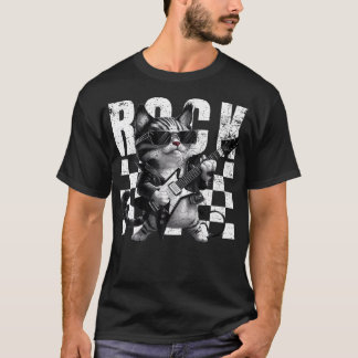 Cat Playing Guitar Rock Star Rock And Roll T-Shirt