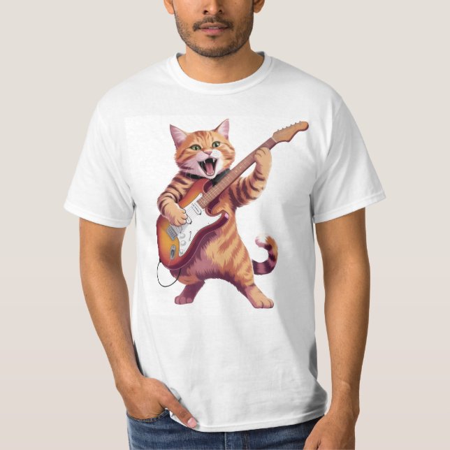 Cat Playing Guitar Rock T-SHIRT (Front)