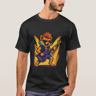 Cat Playing Guitar Rockstar Cat Wearing Sunglasses T-Shirt