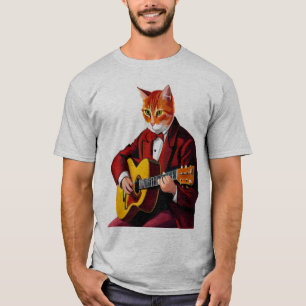 Cat playing guitar shirt   mens cat playing guitar