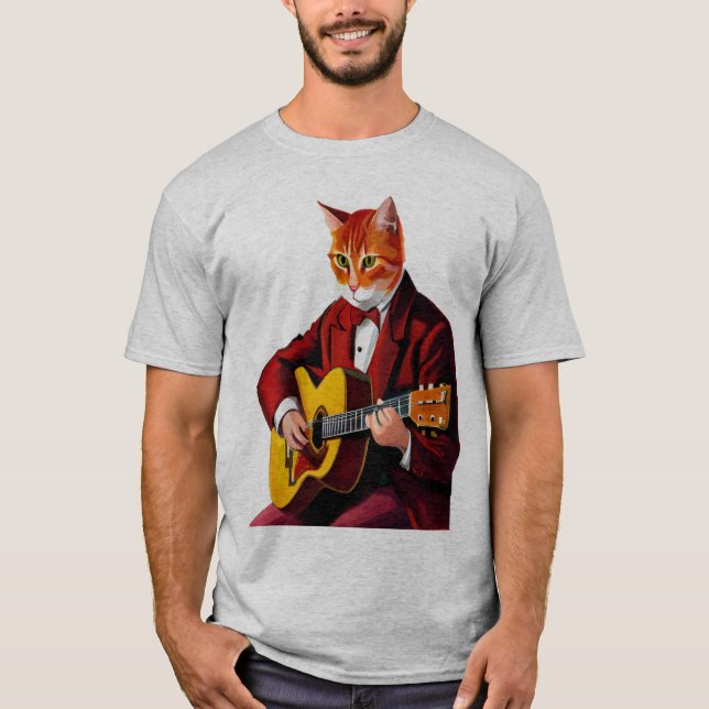Cat playing guitar shirt | mens cat playing guitar (Front)