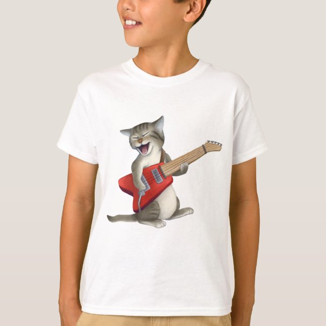 Cat Playing Guitar T-Shirt (Front)