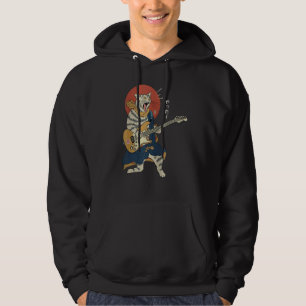 Cat Playing Guitar Ukiyo E Samurai Japanese Warrio Hoodie
