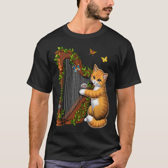 Cat Playing Harp T-Shirt (Front)