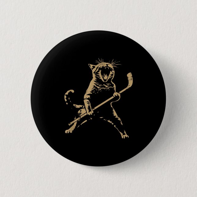 Cat Playing Ice Hockey  Button (Front)