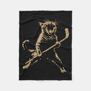 Cat Playing Ice Hockey  Fleece Blanket