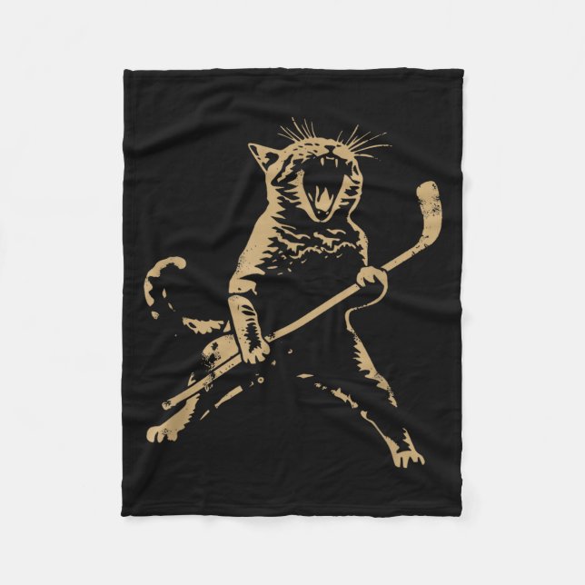 Cat Playing Ice Hockey  Fleece Blanket (Front)
