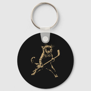 Cat Playing Ice Hockey  Keychain