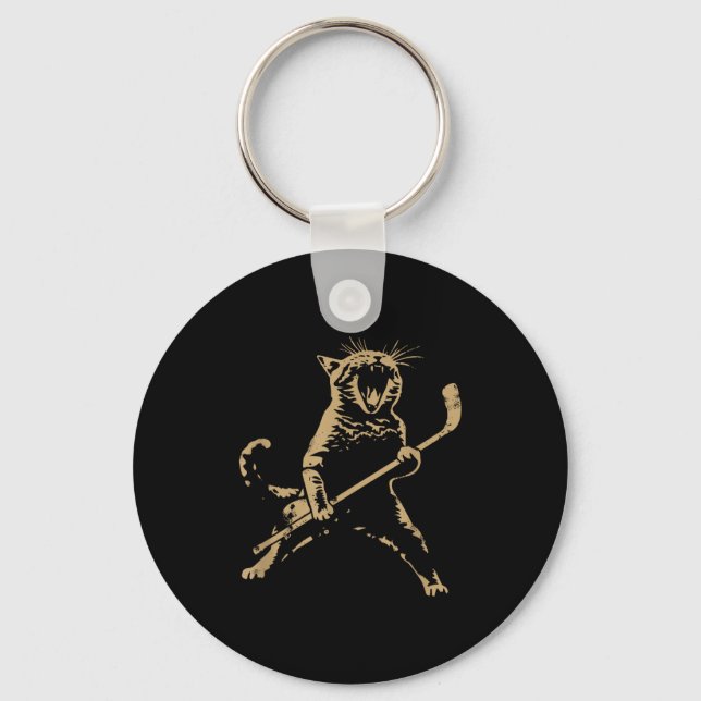 Cat Playing Ice Hockey  Keychain (Front)