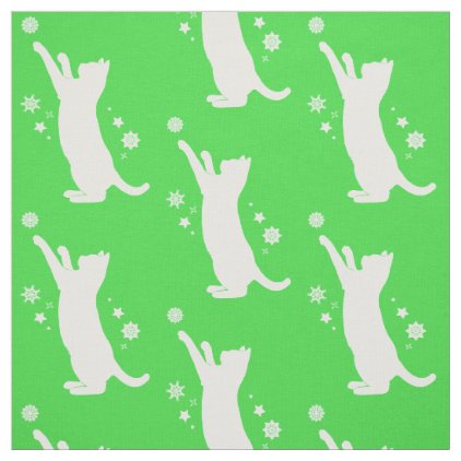 Cat Playing in the Snow at The Holidays Fabric