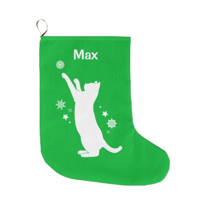 Cat Playing in the Snow at The Holidays Large Christmas Stocking