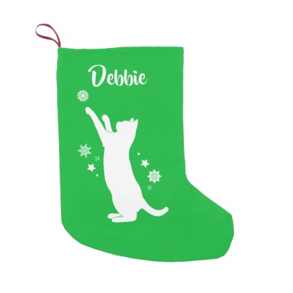 Cat Playing in the Snow at The Holidays Small Christmas Stocking