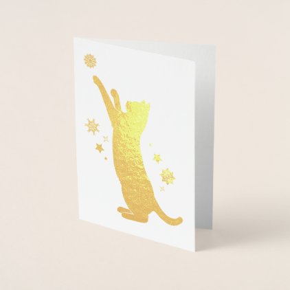 Cat Playing in the Snow Foil Card