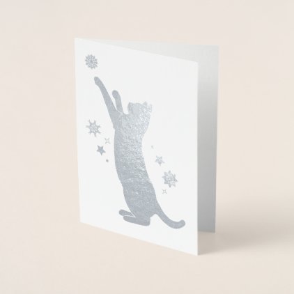 Cat Playing in the Snow Foil Card