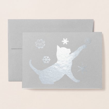 Cat Playing in the Snow Non-Denominational Foil Card