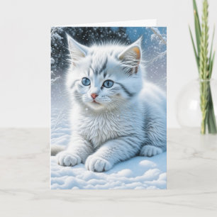 Cat Playing in the Snow Personalized Birthday Card