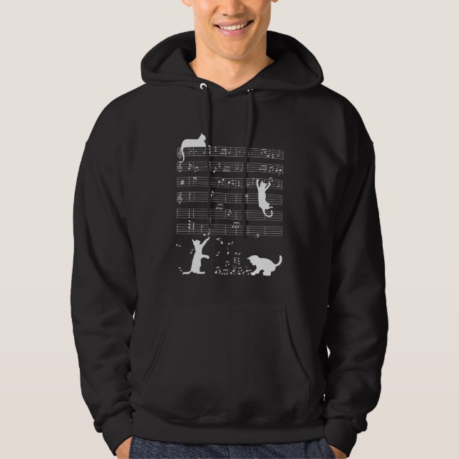 Cat Playing Music Note  Clef Musician Music Women  Hoodie (Front)