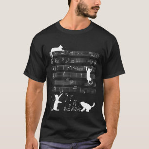 Cat Playing Music Note  Clef Musician Music Women  T-Shirt