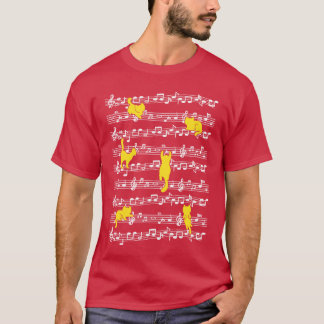 Cat Playing Musical Notes Musician Love Music T-Shirt