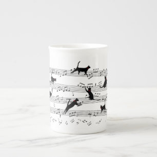 Cat Playing Note Music, Cat Music, Black Cat Gift Bone China Mug