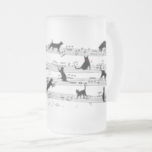 Cat Playing Note Music, Cat Music, Black Cat Gift Frosted Glass Beer Mug