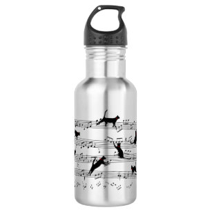 Cat Playing Note Music, Cat Music, Black Cat Gift Stainless Steel Water Bottle
