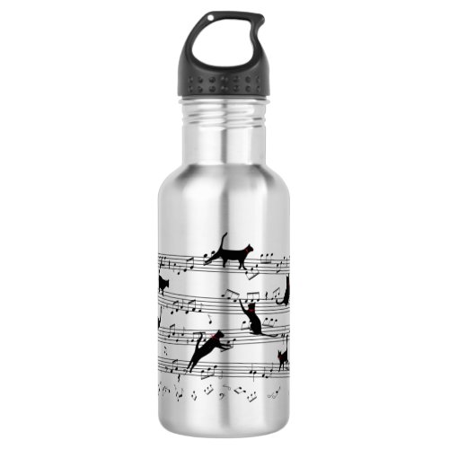 Cat Playing Note Music Cat Music Black Cat Gift Stainless Steel Water Bottle