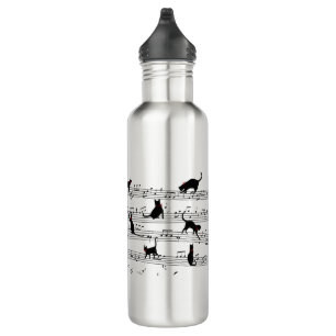 Cat Playing Note Music, Cat Music, Black Cat Gift Stainless Steel Water Bottle