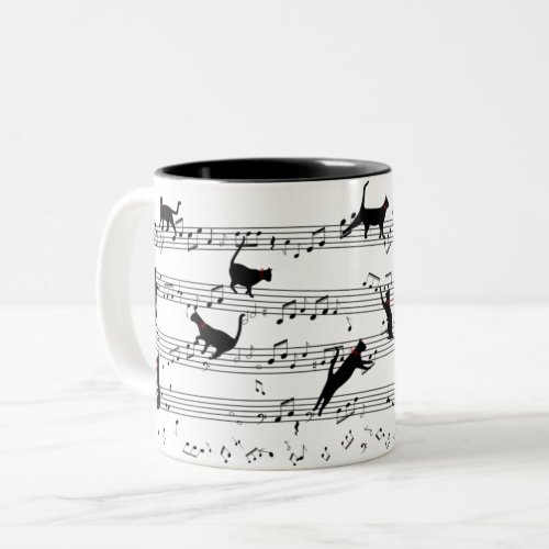 Cat Playing Note Music Cat Music Black Cat Gift Two_Tone Coffee Mug