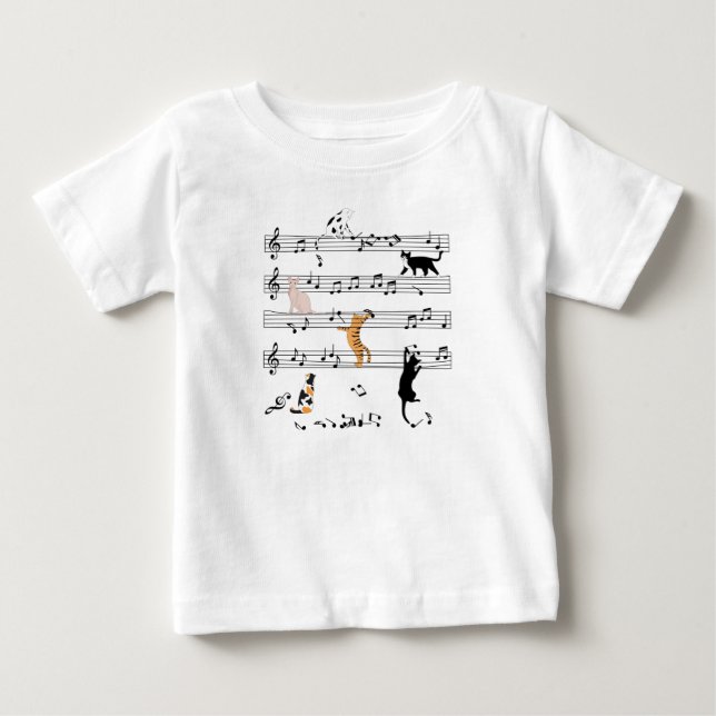 Cat Playing Note Music, Naughty Cat Gift, Cute Cat Baby T-Shirt (Front)